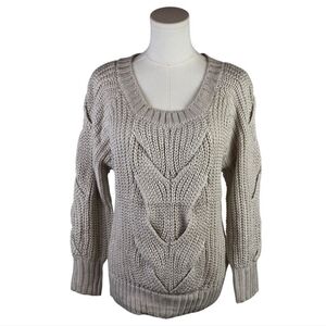 Ladakh Oatmeal Chunky Chevron Knit Scoop Neck Sweater NWT Size Small